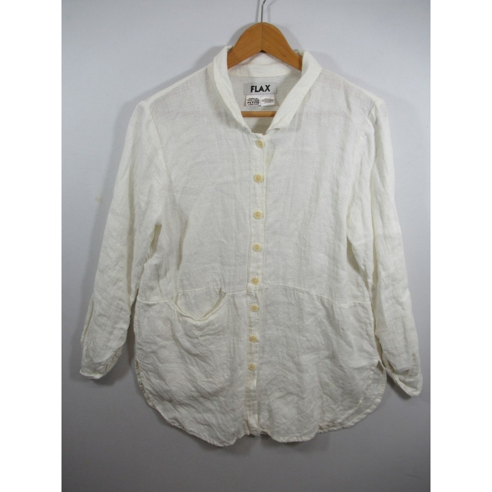 Flax Linen Oversized Lagenlook Shirt Petite Ivory Button Up Shacket